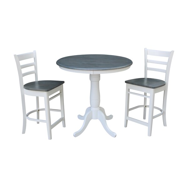 International Concepts Round 36 in Rd Ped Gathering Ht Table, 2 Emily Stools, White/Heather Gray, 36 in W, 36 in L, Wood K05-36RT-6B-S6172-2 - main